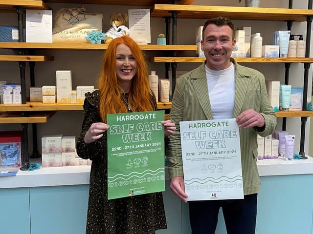 Hollistic Wellbeing Warrior, Kitti Johnson with Harrogate BID Manager, Matthew Chapman at the Turkish Baths to celebrate the launch of the first ever Harrogate Self Care Week.(Picture contributed)