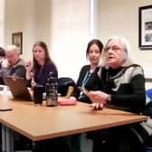 Campaigner Gwen Swinburn, right, speaking at the first York and North Yorkshire Combined Authority meeting Picture: LDRS