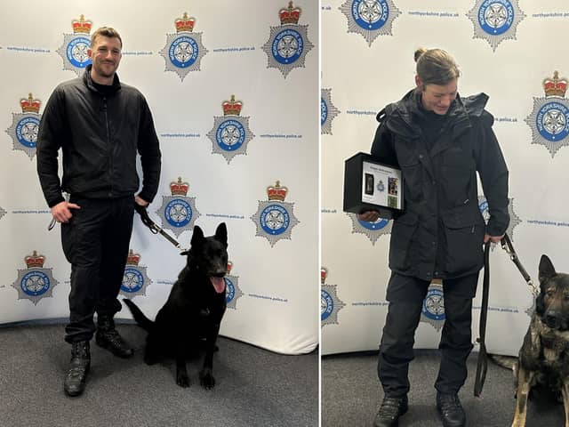 Two North Yorkshire Police dogs – PD Bobby (left) and PD Lynne (right) – have retired from their teams after six years service.