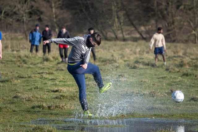 The Alnwick Shrove Tuesday football match went ahead despite the saturated pitch conditions.