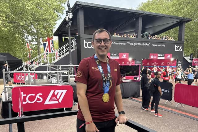 Double charity effort - Harrogate and Knaresborough MP Tom Gordon managed to knock 21 minutes off his time in London last weekend compared to Paris. (Picture contributed)