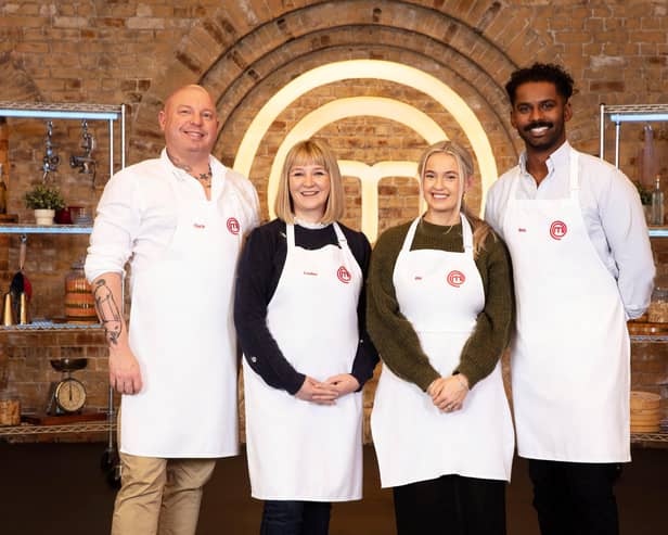 This year's Masterchef finalists. Pictured from the left are Chris Willoughby, Louise Lyons Macleod, Abi Kempley and Brin Pirathapan. Photo: BBC/Shine TV/Cody Burridge