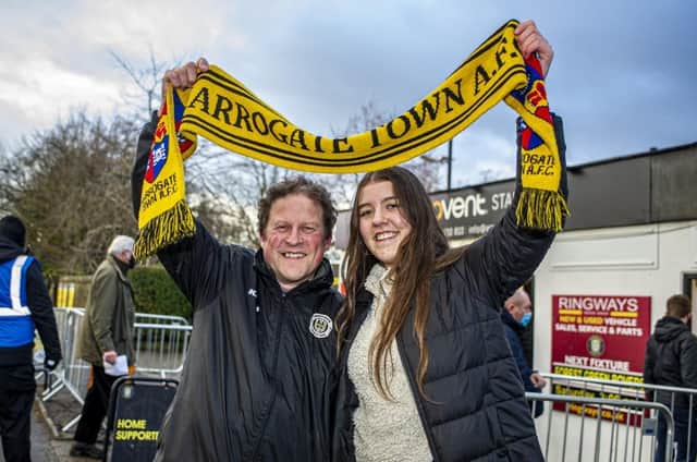 Harrogate Town supporter Dave Worton, left, and his daughter Molly outside the EnviroVent Stadium.