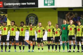 A much-changed Harrogate Town side line up before Tuesday night's EFL Trophy clash with Everton U21s. The Sulphurites went on to lose 4-2 on penalties after the game finished 1-1. Pictures: Matt Kirkham