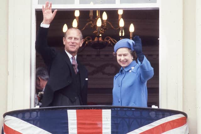 The Queen and Prince Philip on the balcony of Ripon Town Hall in 1985.