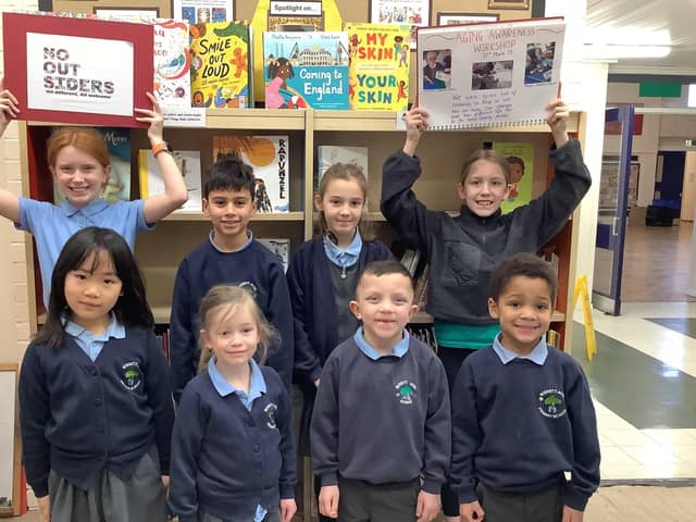 Pupils of Rossett Acre Primary School in Harrogate proudly promote their ‘No Outsiders’ scheme. (Picture contributed)