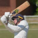 Harry Allinson hits out on his way to a fine century during Harrogate CC's home defeat to Castleford. Pictures: Richard Bown