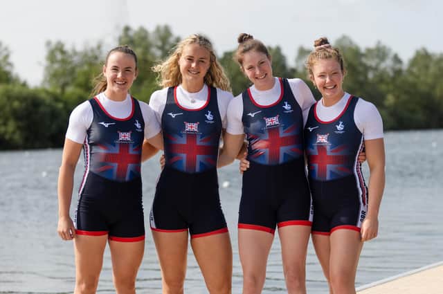 Harrogate rower Georgie Brayshaw, second from right, with her Team GB crew-mates. Picture: Bertie Shoots