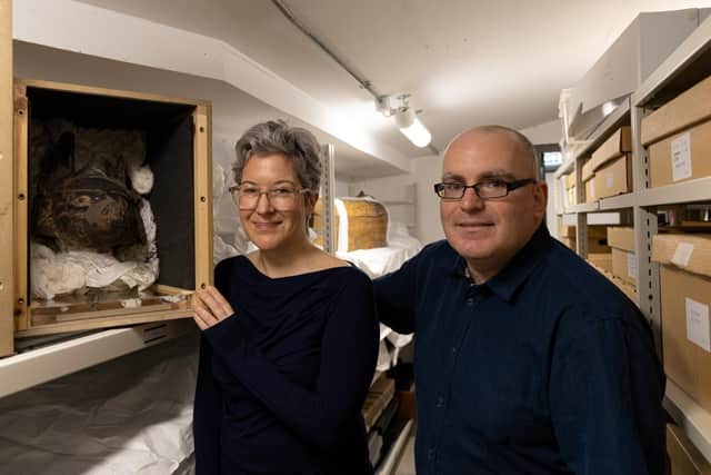 Cultural coup for Harrogate - Visitor & Cultural Services Manager at Destination Harrogate, May Catt with Egypt Centre curator Ken Griffin.  (Picture by Swansea University)
