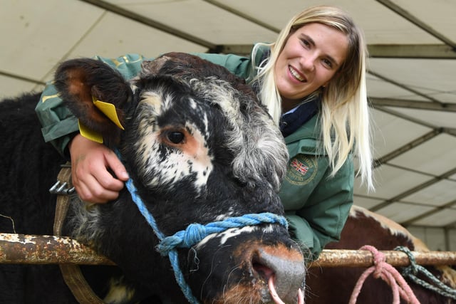 Alisha Lack with her Longhorn Bull from Longbridge Farm in Easingwold