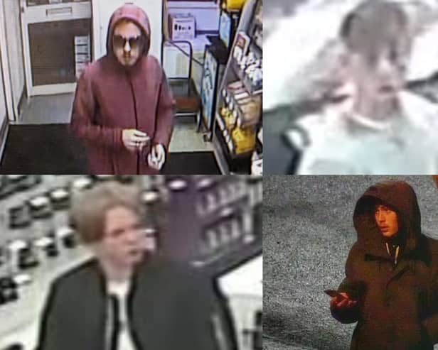 We take a look at 17 people who have been caught on camera in the Harrogate district and are wanted by North Yorkshire Police