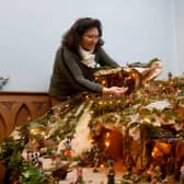 Valeria Burdon pictured with her handmade Nativity scene, at St Roberts Church, Harrogate. .Picture by Simon Hulme