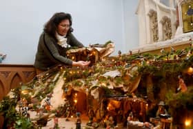 Valeria Burdon pictured with her handmade Nativity scene, at St Roberts Church, Harrogate. .Picture by Simon Hulme