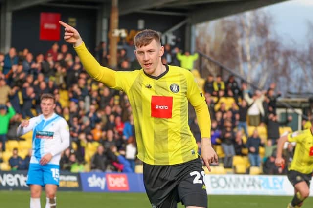 Matty Daly celebrates one of the eight goals he scored for Harrogate Town during the 2022/23 campaign. Picture: Matt Kirkham