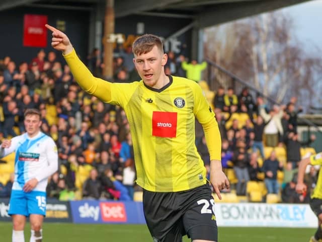 Matty Daly celebrates one of the eight goals he scored for Harrogate Town during the 2022/23 campaign. Picture: Matt Kirkham