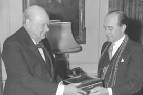 Flashback to 1944 - Britain's most famous war leader Winston Churchill receives a special cigar box from Ogden Jewellers of Harrogate. (Picture contributed)