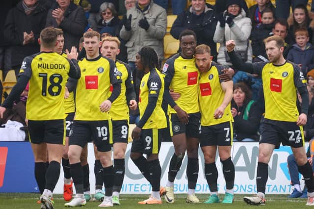 Harrogate Town have failed to win any of their previous eight matches but are refusing to give up on their 'dream' of breaking into the League Two play-off places. Pictures: Matt Kirkham