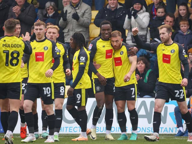 Harrogate Town have failed to win any of their previous eight matches but are refusing to give up on their 'dream' of breaking into the League Two play-off places. Pictures: Matt Kirkham