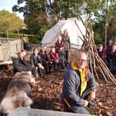 Teaching in the great outdoors - Outdoor Learning expert, Paul Oldham, with Ashville Prep School  pupils in Harrogate enjoying an outdoors lesson.