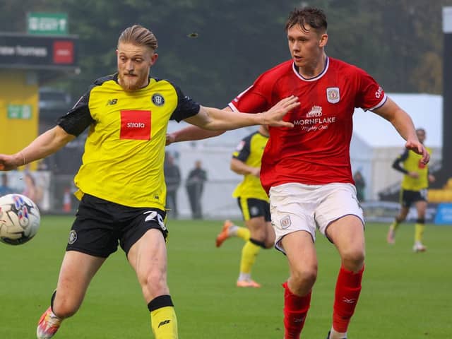 Luke Armstrong's most recent League Two appearance for Harrogate Town came during a 1-0 home defeat to Crewe Alexandra on October 28. Pictures: Matt Kirkham