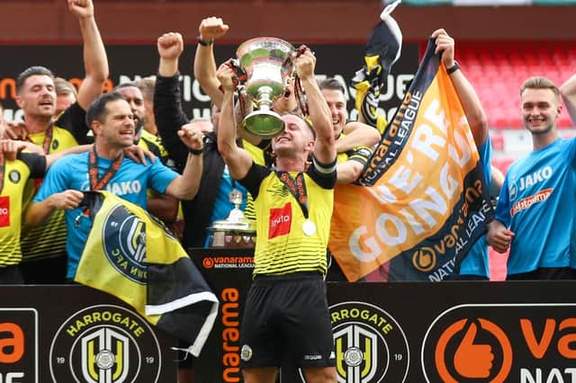Josh Falkingham has led Harrogate Town to two promotions and three pieces of silverware during his time as club captain. Picture: Matt Kirkham