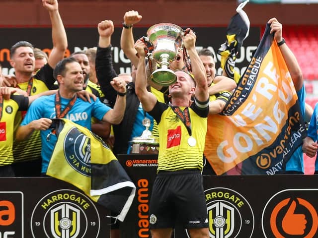 Josh Falkingham has led Harrogate Town to two promotions and three pieces of silverware during his time as club captain. Picture: Matt Kirkham