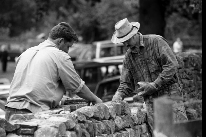 The annual dry stone walling competition during an unknown year at the show.