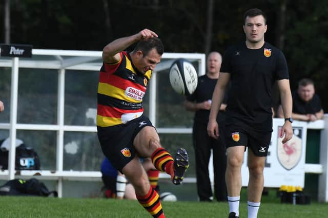 Harrogate RUFC head coach Sam Fox started at inside centre in Saturday's derby defeat to Wharfedale. Picture: Gerard Binks