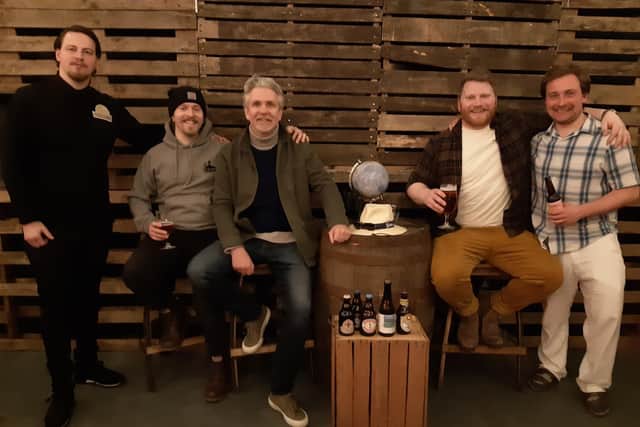 A winning combination at Cold Bath Club House in Harrogate - The team of Harry, right, and Rory, second from right with Cold Bath Brewing Co co-founder Jim Mossman, third from left; Marcus, head brewer, second from left; and Giordano Antonio of Montecassino Beer. (Picture by Graham Chalmers)