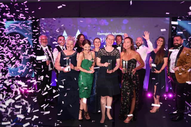 Flashback to the winners on stage at last year's Harrogate Advertiser Excellence in Business Awards. (Picture Gerard Binks)