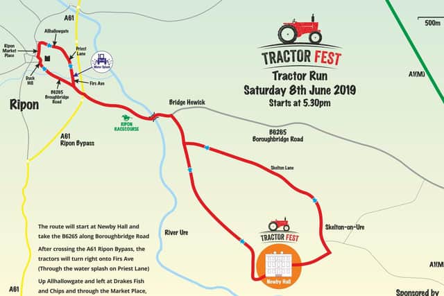 The route for the Newby Hall Tractor Fest's tractor run.