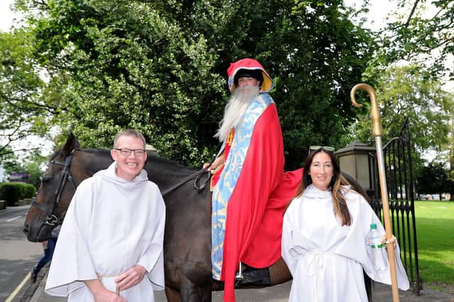 Pictured St Wilfrid on his horse at the start of the parade.
