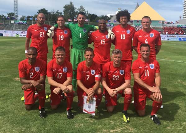 The Harrogate Veterans England side line-up before their opening Seniors World Cup 2018 game against Scotland