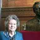 Lady Mary Wilson by a bronze bust of her late husband Lord Wilson of Rievaulx unveiled by British Prime Minister Tony Blair in the House of Commons  PA Wire