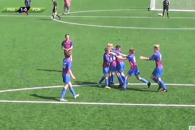 The Pannal Ash players celebrate after Freddie Lee's stunning strike.