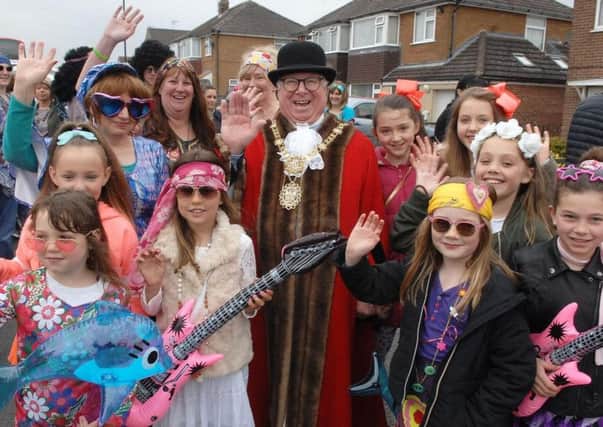 The Mayor of the Borough of Harrogate, Coun Nick Brown, with pupils at Bilton Grange School.