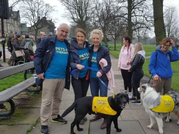 Terry Ryan, Chloe Darcy and Sally Ryan on the sponsored PAT dog walk in Harrogate.