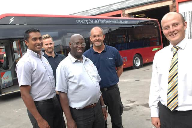 Marketing and communications manager Ben Mansfield with Bijumon George(driver), Jonathan Ruston(engineer). Bornwell Jera (driver) and Peter Devaney (supervisor).