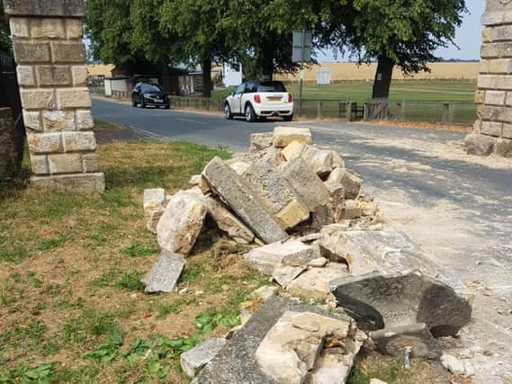 The damage caused to the gate piers outside the village of Goldsborough credit: Dave Embleton