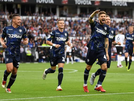 Leeds United's Mateusz Klich celebrates scoring the opening goal during his side's 4-1 win at Derby County. Picture: Jonathan Gawthorpe