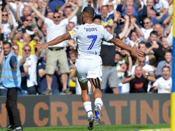Kemar Roofe celebrates his goal against Rotherham. Picture: Bruce Rollinson