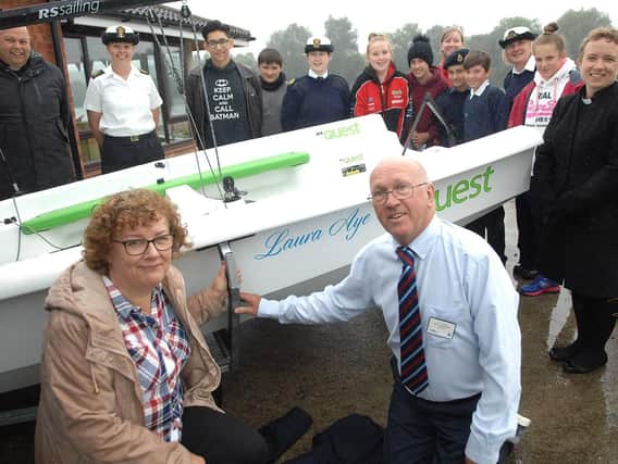 Laura's mum, Anne Izitt, with the Chairman of the Harrogate Sea Cadets, Mike Langford, with Commanding Officer Michelle Blackburn, Abi Langford, and fellow cadets and supporters.