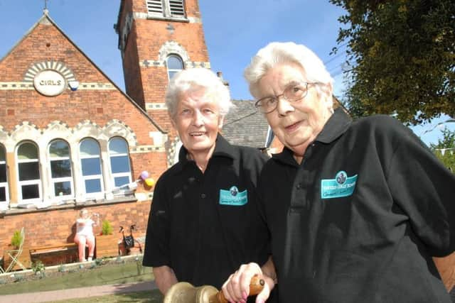 NAWN 1809011AM6 Old Girls School Sherburn.Alma Hodgson (82) and her sister Myrtle Hall(79) (180911AM6)