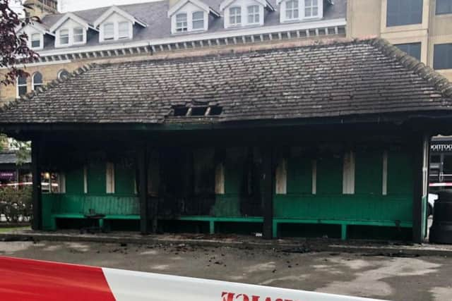 A close-up on the damage at the cabman's shelter in Harrogate's Library Gardens. (Picture by David Simister)