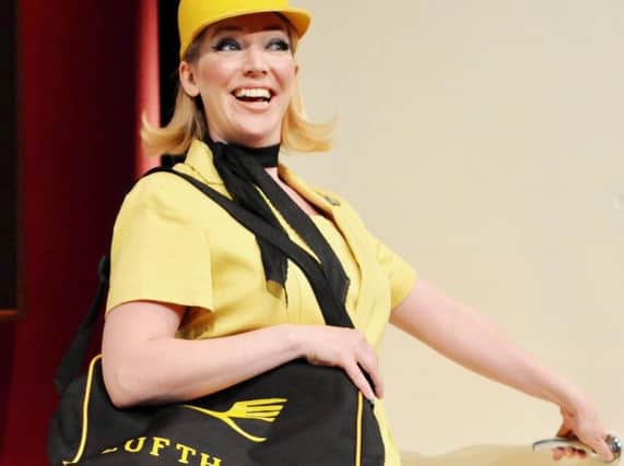 Harrogate Theatre rep company's Boeing Boeing -  Gretchen, played by Polly Smith.