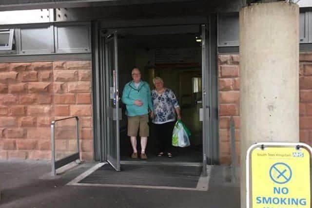 John and Julie leaving James Cook University Hospital in Middlesborough.
Credit: HDFT