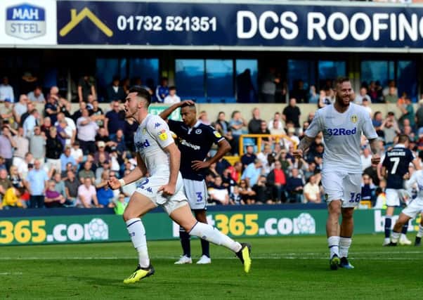 Jack Harrison, of Leeds United, celebrates after scoring the equalising goal for the Whites in the 89th minute of Saturday's clash at Millwall. Picture: James Hardisty