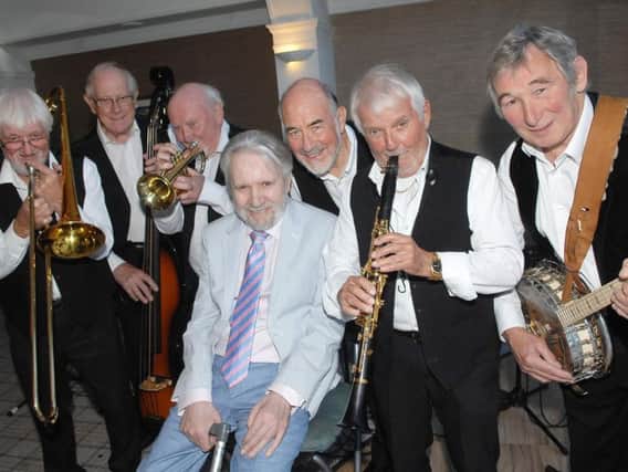 Southlands resident John Lee with members of the Savannah Jazz Band - Brian 'Sam' Ellis, Tony 'Fingers' Pollitt, John Meehan, Colin Smith, Roger Myerscough and Chris Marney. (1809122AM).