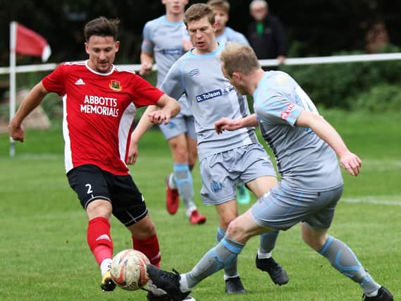Knaresborough Town's Dan Thirkell in action during Saturday's FA Cup loss to Workington. Picture: Craig Dinsdale