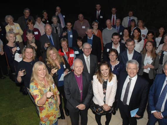 The Bishop of Leeds Nick Baines, with Emily Fullarton, Andrew Jones MP,  Roger Elliott, and some of the many guests.  (1809252AM11)